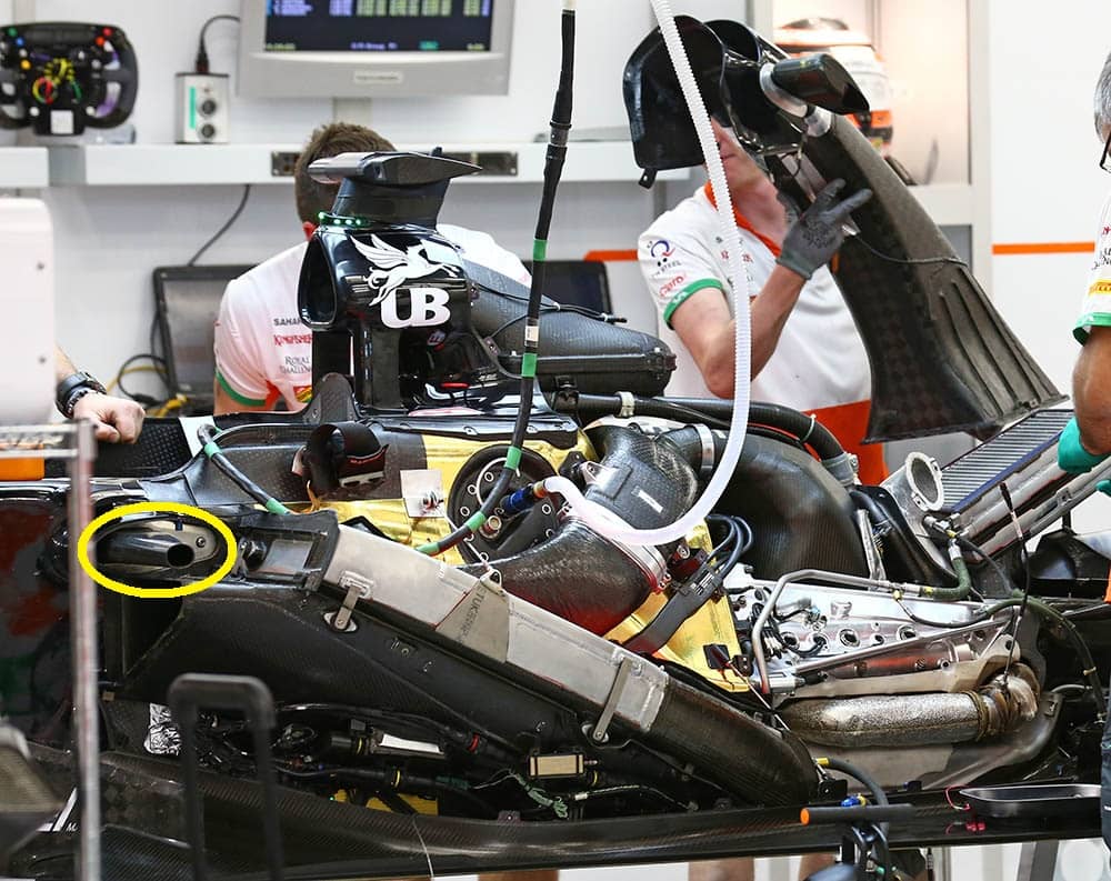 Cono anti intrusione montato sulla Force India nel 2014.